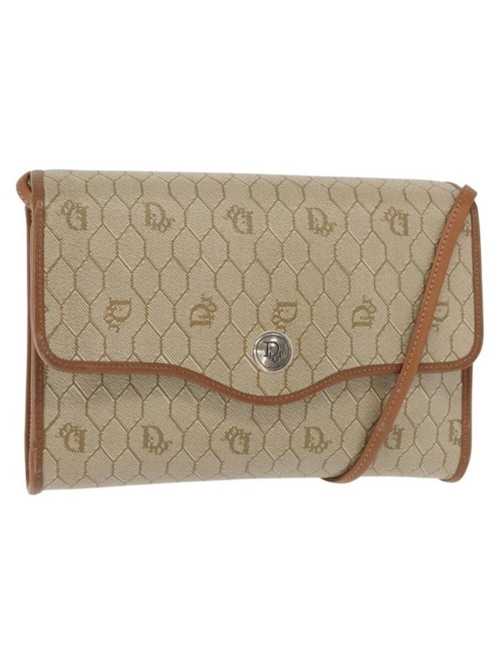 Authentic Christian Dior Honeycomb Canvas Shoulder Bag PVC Gold Beige